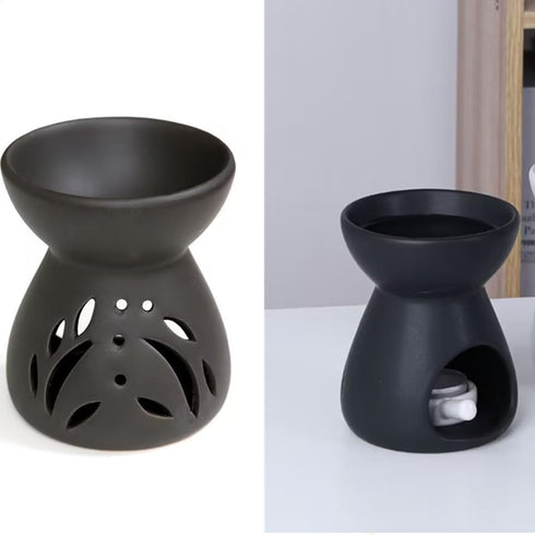 Essential Oil Burner for Home Bedroom Decor, Ceramic Wax Burner, Aromatherapy Tea Light Burner, Christmas Gift (Black)