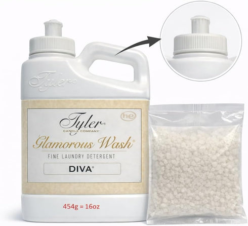 TYLER CANDLE COMPANY 16 Oz/with Glam Wash Laundry Detergent, Diva Fl Glamorous Sachet Single Pouch !fl