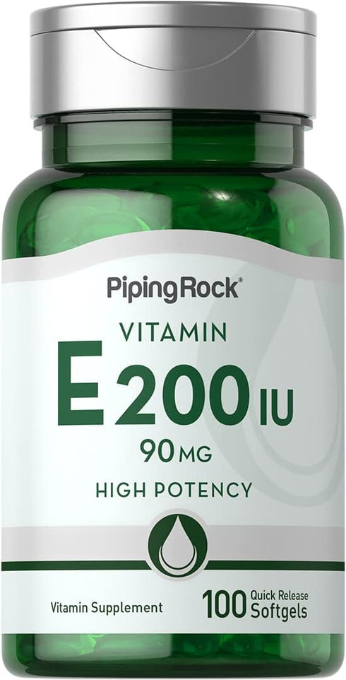 Piping Rock Vitamin E 200 IU | 90 mg | 100 Softgel Capsules, High Potency, Non-GMO, Gluten Free