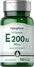 Piping Rock Vitamin E 200 IU | 90 mg | 100 Softgel Capsules, High Potency, Non-GMO, Gluten Free