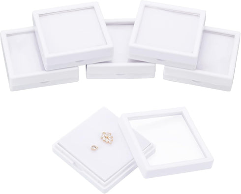 BENECREAT 6Pcs White Gemstone Display Box with Clear Window, Gift Boxes for Jewelry, Diamond Packing (2.8"x2.8"x0.8")