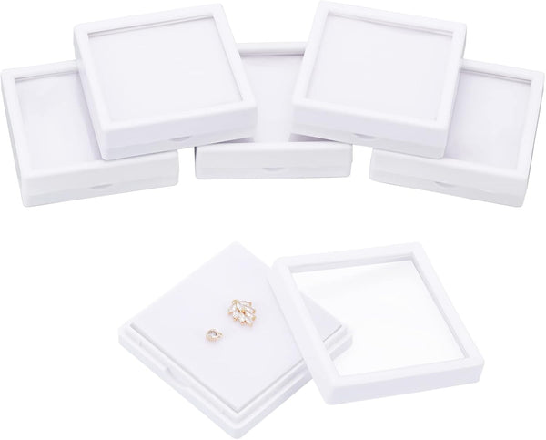 BENECREAT 6Pcs White Gemstone Display Box with Clear Window, Gift Boxes for Jewelry, Diamond Packing (2.8"x2.8"x0.8")