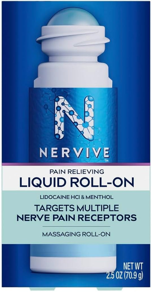 Nervive Nerve Care, Max Strength Pain Relieving Roll On Liquid with Lidocaine and Menthol for Toes, Feet, Hands, 2.5oz