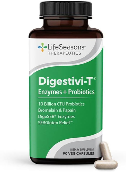 LifeSeasons Digestivi-T - Digestive Enzymes & Probiotic Supplement, 10 Billion CFU, 90 Capsules for Gut & Immune Health
