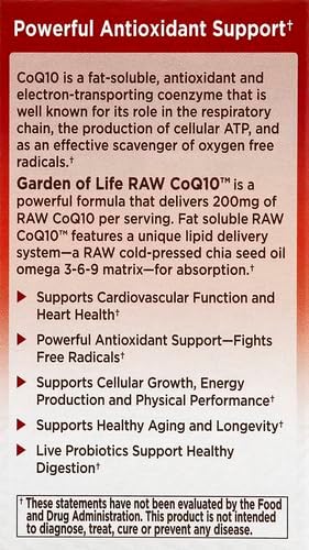 Garden of Life Vegetarian Omega 3 6 9 Supplement, Raw CoQ10 Chia Seed Oil, Antioxidant Support, 60 Capsules