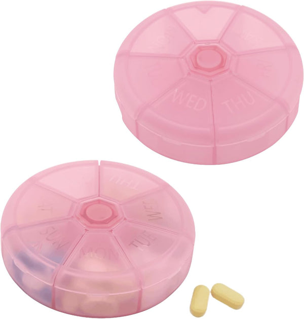 sneovvin Portable Weekly Pill Organizer (Pack of 2) 7 Day Container,Round Case Travel