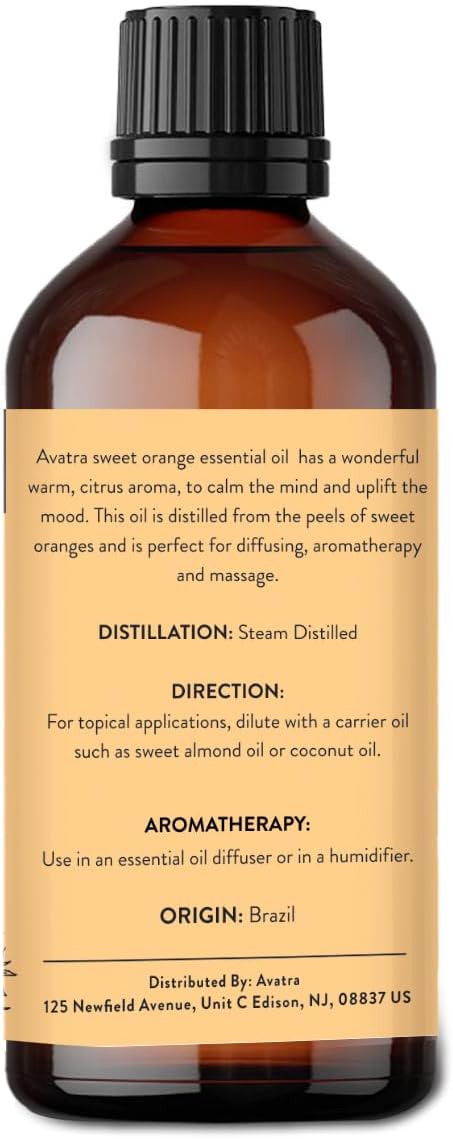 Avatra Orange Essential Oil for Diffuser, Skin, Aromatherapy | Natural & Undiluted | 3.38 Fl Oz with Glass Dropper
