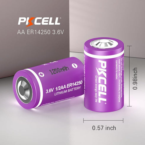 PKCELL ER14250 1/2AA 3.6V Lithium Battery, 1200mAh Compatible for Dog Collar Meter Sensor Movement Monitor, Home