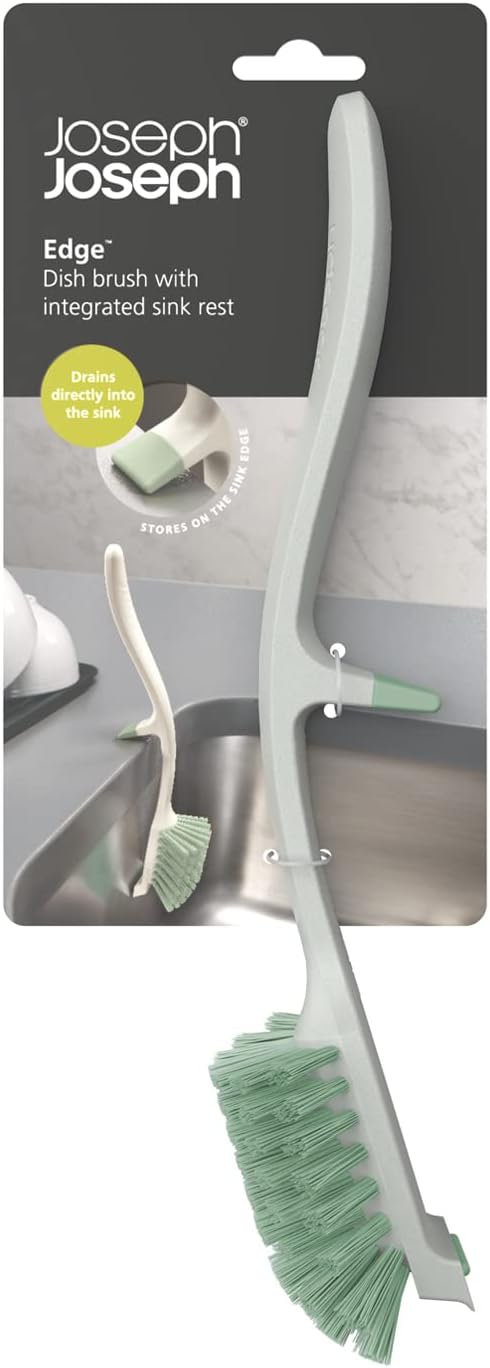 Joseph Joseph Edge Dish Brush with Sink Rest in Light Stone and Sage
