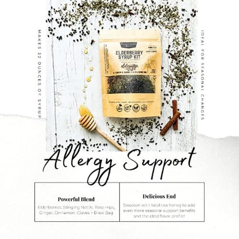 Elderberry Syrup Kit - Allergy Support - Makes Approx. 32oz with Organic Ingredients - Elderberries, Rosehips, Ginger,