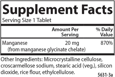 Chelated Manganese 20 mg, 100 Tablets by Carlson - Superior Absorption, Healthy Metabolism & Bone Support