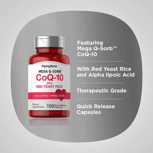 Piping Rock CoQ10 with Red Yeast Rice, 100 Capsules, Non-GMO, Gluten Free Supplement with Alpha Lipoic Acid