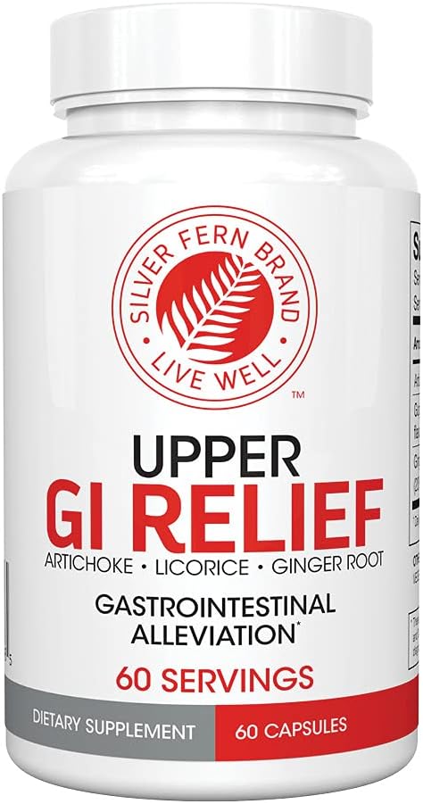 Silver Fern GI Relief Natural Herbal Supplement with Artichoke Leaf Extract, Ginger Root, GutGuard, 60 Capsules