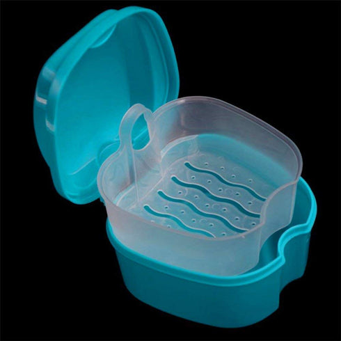 Coolrunner Denture Case - Denture Cup with Strainer, Storage Box for Travel, Retainer Cleaning (Green)