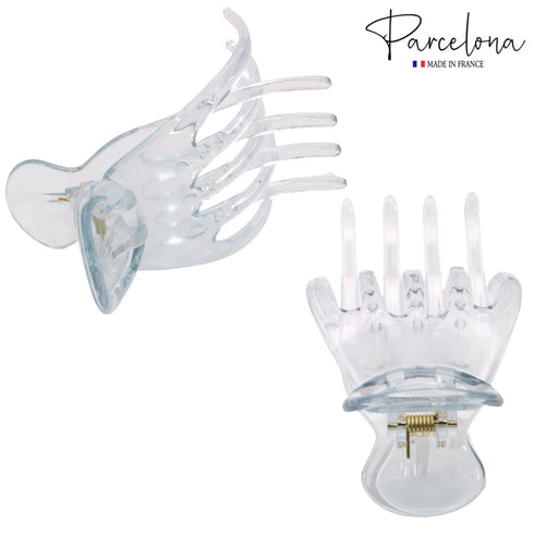 Parcelona French Basic Curved Paw Medium 3 1/4” Celluloid Acetate Hair Claw for Women and Girls, Clear