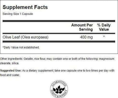 Swanson Full Spectrum Olive Leaf 400 Milligrams 60 Capsules