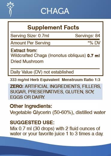 Secrets of the Tribe Chaga Tincture, Alcohol-Free Extract, 2 oz High-Potency Herbal Drops