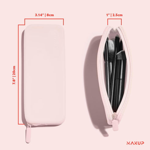 MAKUP Silicone Makeup Bag - Zippered Brush Holder for Organizing Cosmetics, Washable Pouch for Travel (Pink Sand)