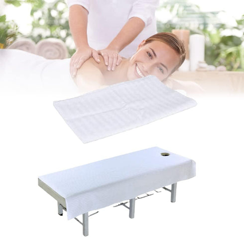 Massage Table Cover with Hole, Soft Cotton Stripe Beauty Massage Bed Sheets, White, 120 x 190