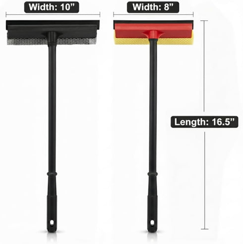 ZOLKER 2Pcs 2-in-1 Window Squeegee with Long Handle, Window Cleaner Tool, Glass Door Cleaner, Multi-Use Car Windshield