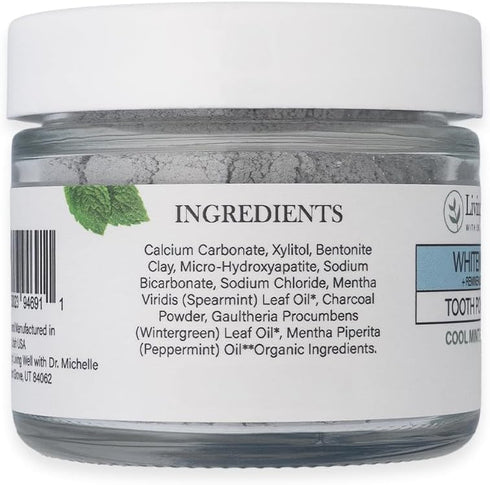 Living Well with Dr. Michelle Remineralizing & Whitening Tooth Powder Cool Mint | Fluoride-Free Hydroxyapatite Formula