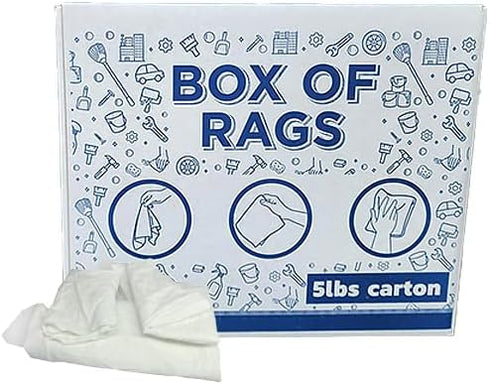Recycled White Sheeting Rags - Bulk Woven Cotton Cleaning Rag in a Box, Lint Free All Purpose Wiping Cloth (5 lbs. Box)