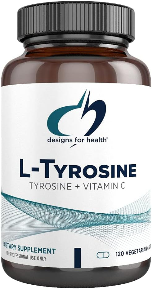 Designs for Health L-Tyrosine 1200mg, Tyrosine + 100mg Vitamin C Supplement, 120 Capsules