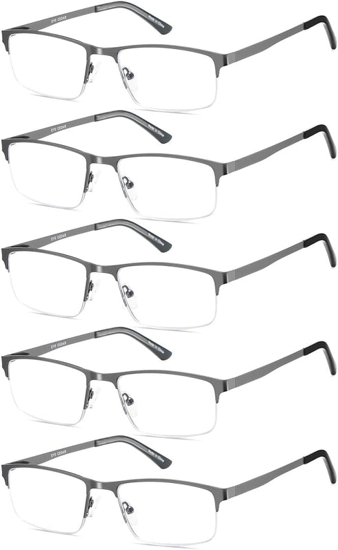 EYECEDAR 5 Pack Blue Light Blocking Reading Glasses for Men - Computer Eyeglasses, 2.00, Metal Half Frame