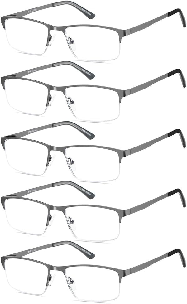 EYECEDAR 5 Pack Blue Light Blocking Reading Glasses for Men - Computer Eyeglasses with Metal Half Frame