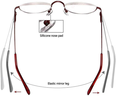 KoKoBin Upgraded Translucent Reading Glasses, 3 Pairs Half-Frame Metal Readers for Men and Women, Red, Brown, Gunmetal