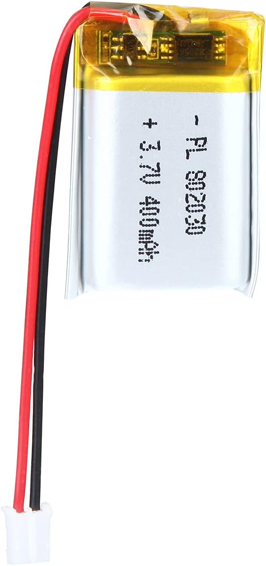 3.7V 400mAh 802030 Lithium Polymer Ion Rechargeable Li-ion Battery with 2P PH 2.0mm Pitch Connector