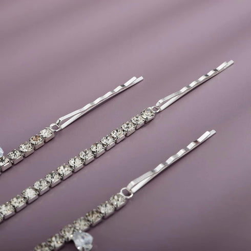 Xerling Bridal Headpiece for Wedding, Silver Zircon Crystal Dangling Tassel Hair Chain Clip-on Accessories