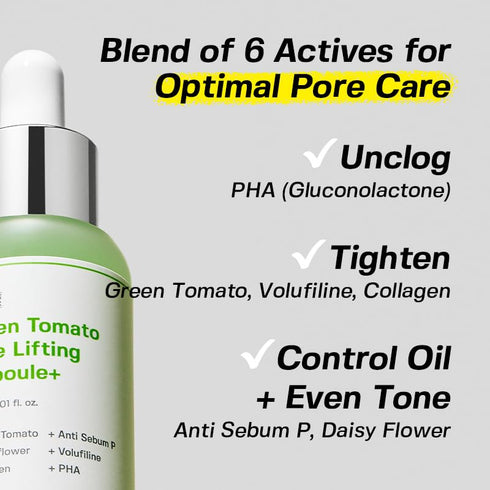Green Tomato Pore Lifting Ampoule, 1.01 Fl Oz, Instant Pore Minimizing & Tightening Facial Serum