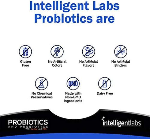 Intelligent Labs 50 Billion CFU Probiotic with Prebiotics - No Refrigeration Needed - with Sunfiber and FOS for 10x