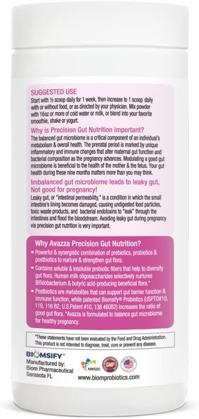 Avazza Prenatal Formula with TriBiom: Probiotics + Prebiotics + PostBiotics - 150g, 30 Servings, 100% Vegan