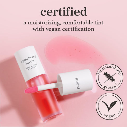 NOONI Korean Lip Oil - Appleberry, Long-Lasting Moisturizing Plumping for Dry Lips, 0.12 FL Oz