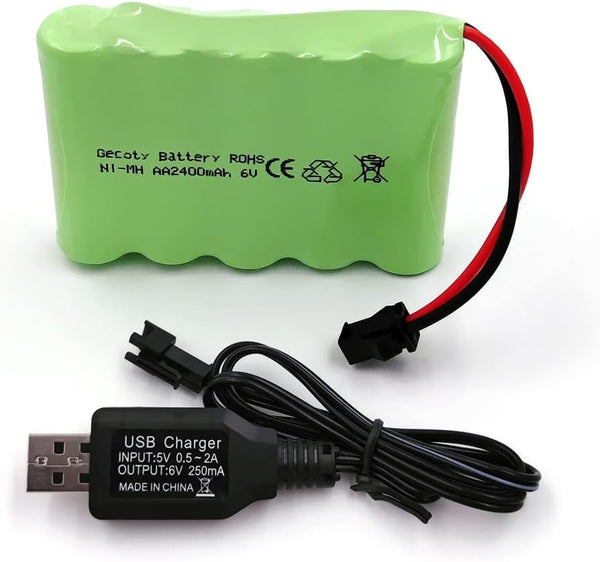 6V AA Battery Pack, Upgrade 2400mAh Rechargeable NiMH Battery Pack with Charge Cable, SM 2P Plug