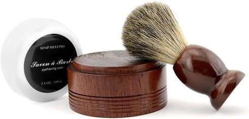 Pure Badger Hair Shaving Brush, Natural Wood Mug Bowl Hand-Made Soap Barber Set