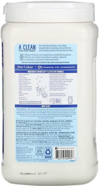 Seventh Generation Dishwasher Detergent Packs for sparkling dishes Free & Clear Dishwasher Tabs (72 Count)