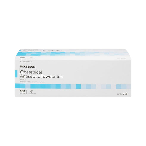 Packet, 100 Count, 1 Pack McKesson Obstetrical Antiseptic Towelettes Wipes, Sterile, Individual Clean Scent