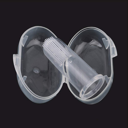 AKOAK Baby Finger Toothbrush 1 Pack Soft Silicone Training Toothbrush with Storage Box, Oral Care (White)