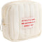 Small Makeup Bag - Quilted Travel Cosmetic Organizer in White Square Pouch with Zipper, Cute Toiletry Bag for Women