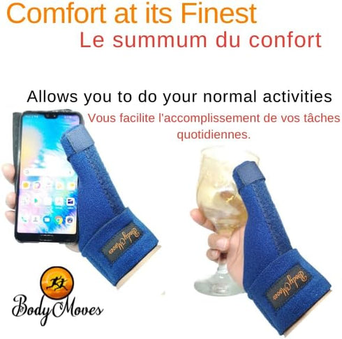 BodyMoves New Thumb Splint Brace - Plus Finger Hot and Cold Gel Pack for Tenosynovitis, Tendonitis, Carpal Tunnel,