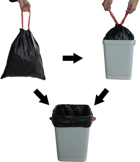 10 Gallon Drawstring Flat Bottom Trash Bags, Black, 110 Counts
