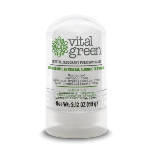 Vital Green Crystal Potassium Alum Deodorant, Unscented, 2.12oz / 60 g, For Men, Women, Athletes (1 Unit)