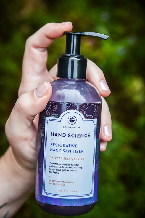 Persimmon 8oz DERMAGLOVE Hand Science Moisturizing Restorative Gel Sanitizer | Sanitizes and Protects Skin | Infused