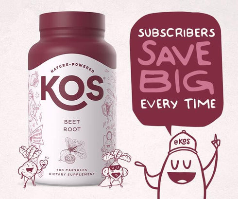 KOS Organic Beet Root Capsules 1500mg - Natural Nitric Oxide Booster, 180 Capsules for Healthy Active Lifestyle