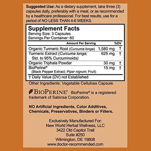 Turmeric Curcumin with Bioperine, 360 Veggie Capsules, 2250mg 95% Curcuminoids with Black Pepper Supplement Pack