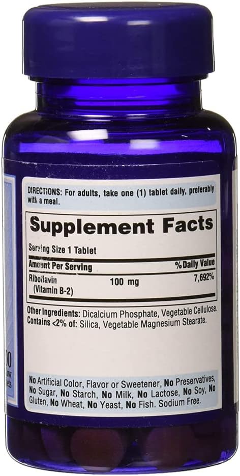 Vitamin B-2 100 Mg Tablets, 100 Count by Puritans Pride