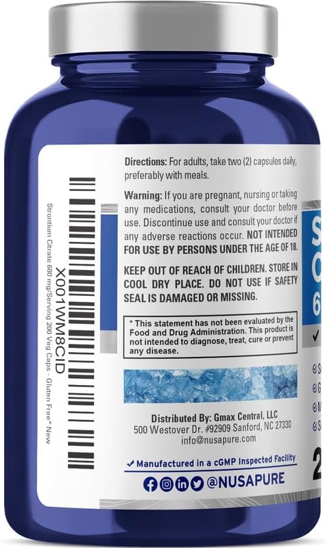 NusaPure Strontium - 680 mg, 200 Vegetarian Caps - Non-GMO, Vegan